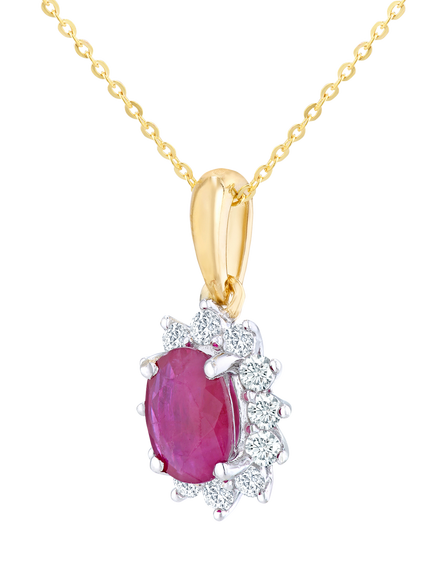 Mogul 9ct Yellow Gold Ruby and Diamond Pendant - view 2, Red