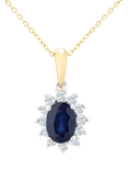 Mogul 9ct Yellow Gold Oval Sapphire and Diamond Pendant
