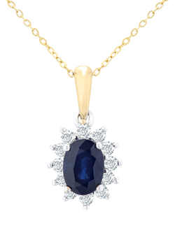 Mogul 9ct Yellow Gold Oval Sapphire and Diamond Pendant, Blue