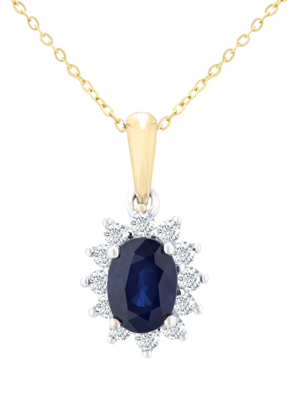 Mogul 9ct Yellow Gold Oval Sapphire and Diamond Pendant, Blue