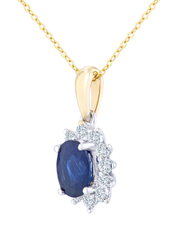 Mogul 9ct Yellow Gold Oval Sapphire and Diamond Pendant - view 2, Blue