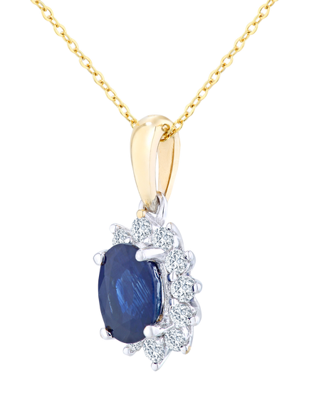 Mogul 9ct Yellow Gold Oval Sapphire and Diamond Pendant - view 2, Blue