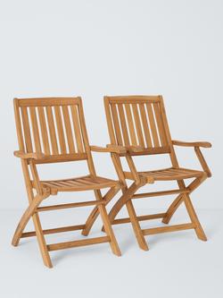 John Lewis Classic Teak Wood Folding Garden Dining Armchairs, Set of 2, Natural, Teak