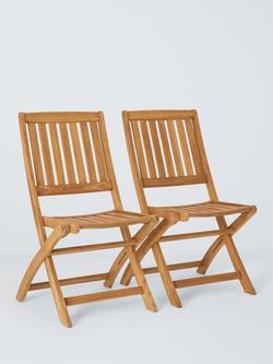 John Lewis Classic Teak Wood Folding Garden Dining Chairs, Set of 2, Natural, Teak