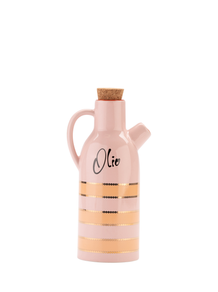 Yvonne Ellen Striped Stoneware Olive Oil Pourer, Pink, Multi