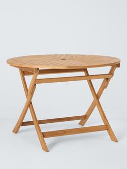 John Lewis Classic Teak Wood Folding Round Garden Dining Table, 110cm, Natural, Teak