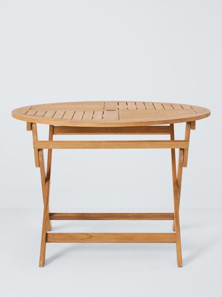 John Lewis Classic Teak Wood Folding Round Garden Dining Table, 110cm, Natural - view 2, Teak