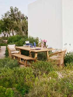 John Lewis Farmhouse Teak Wood 2-Seater Garden Dining Bench, Natural - view 2, Teak