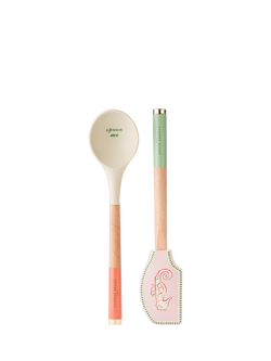 Yvonne Ellen Beech Wood Spoon & Spatula with Silicone Heads, Set of 2, Multi
