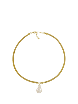 Shyla Serpentine Pearl Snake Necklace, Gold, Gold