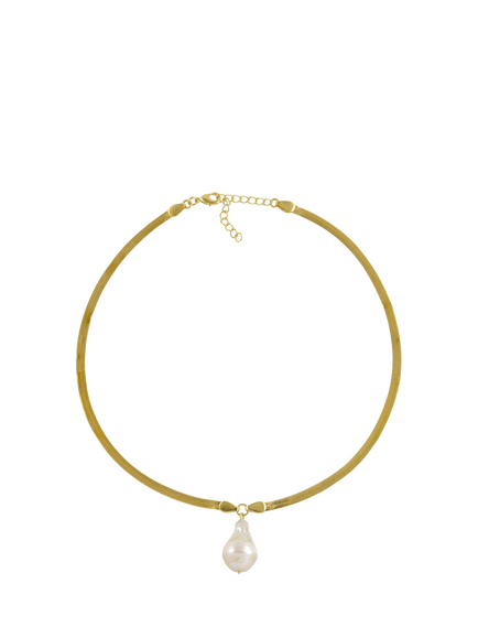 Shyla Serpentine Pearl Snake Necklace, Gold, Gold