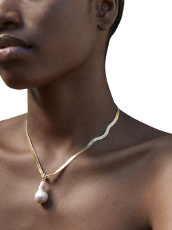 Shyla Serpentine Pearl Snake Necklace, Gold - view 2, Gold