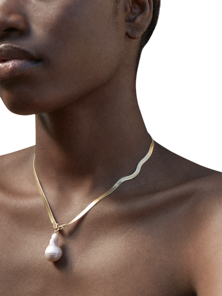 Shyla Serpentine Pearl Snake Necklace, Gold - view 2, Gold