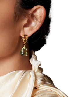Shyla Chunky Knot Drop Earrings - view 2, Gold/Green