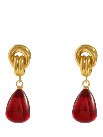 Shyla Chunky Knot Ruby Drop Earrings, Gold, Gold