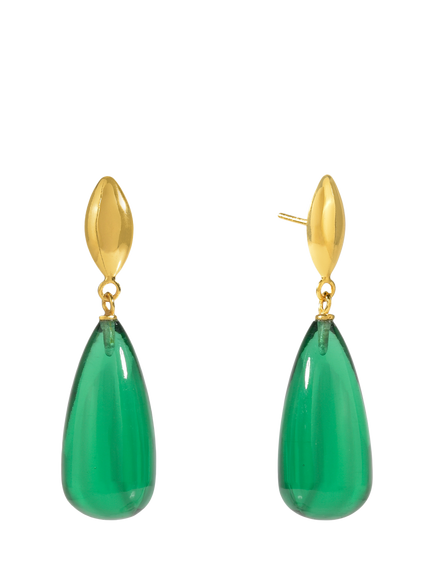 Shyla Corine Oval Glass Drop Earrings, Gold, Gold