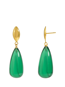 Shyla Corine Oval Glass Drop Earrings, Gold - view 2, Gold