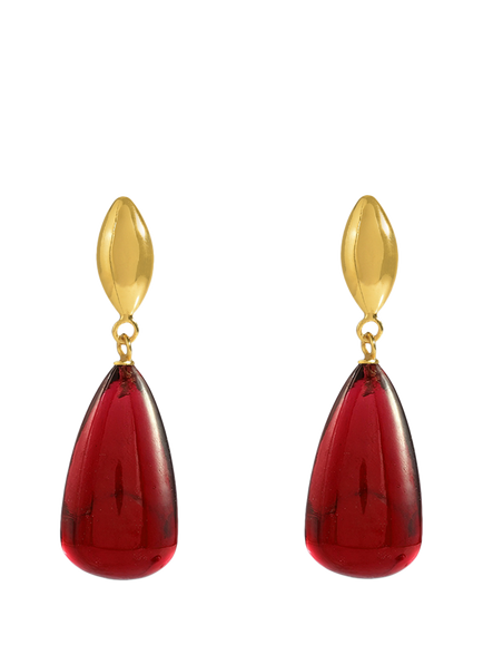 Shyla Corine Oval Ruby Drop Earrings, Gold, Gold