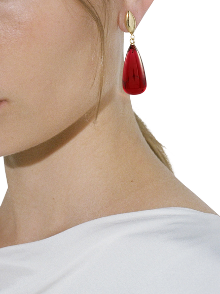 Shyla Corine Oval Ruby Drop Earrings, Gold - view 2, Gold