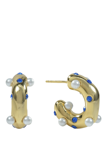 Shyla Lua Pearl Crystal Hoop Earrings, Blue, Blue