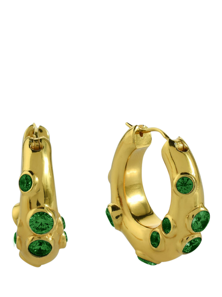Shyla Oren Crystal Hoop Earrings, Gold/Emerald