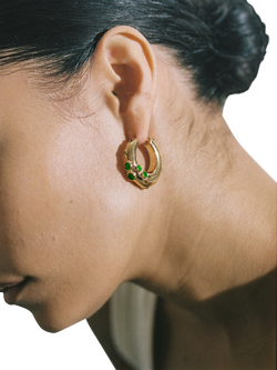 Shyla Oren Crystal Hoop Earrings - view 2, Gold/Emerald