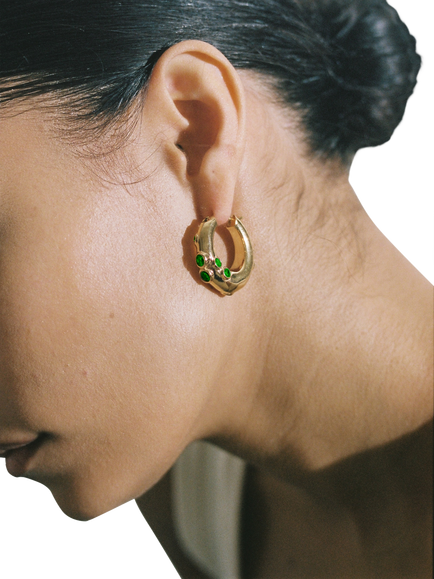 Shyla Oren Crystal Hoop Earrings - view 2, Gold/Emerald