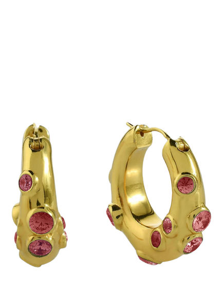 Shyla Oren Crystal Hoop Earrings, Gold/Ruby