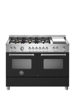 Bertazzoni Master Series Deluxe MAS126G2ENET 120cm Dual Fuel Range Cooker with Gas Hob, Matt Black, Matt Black