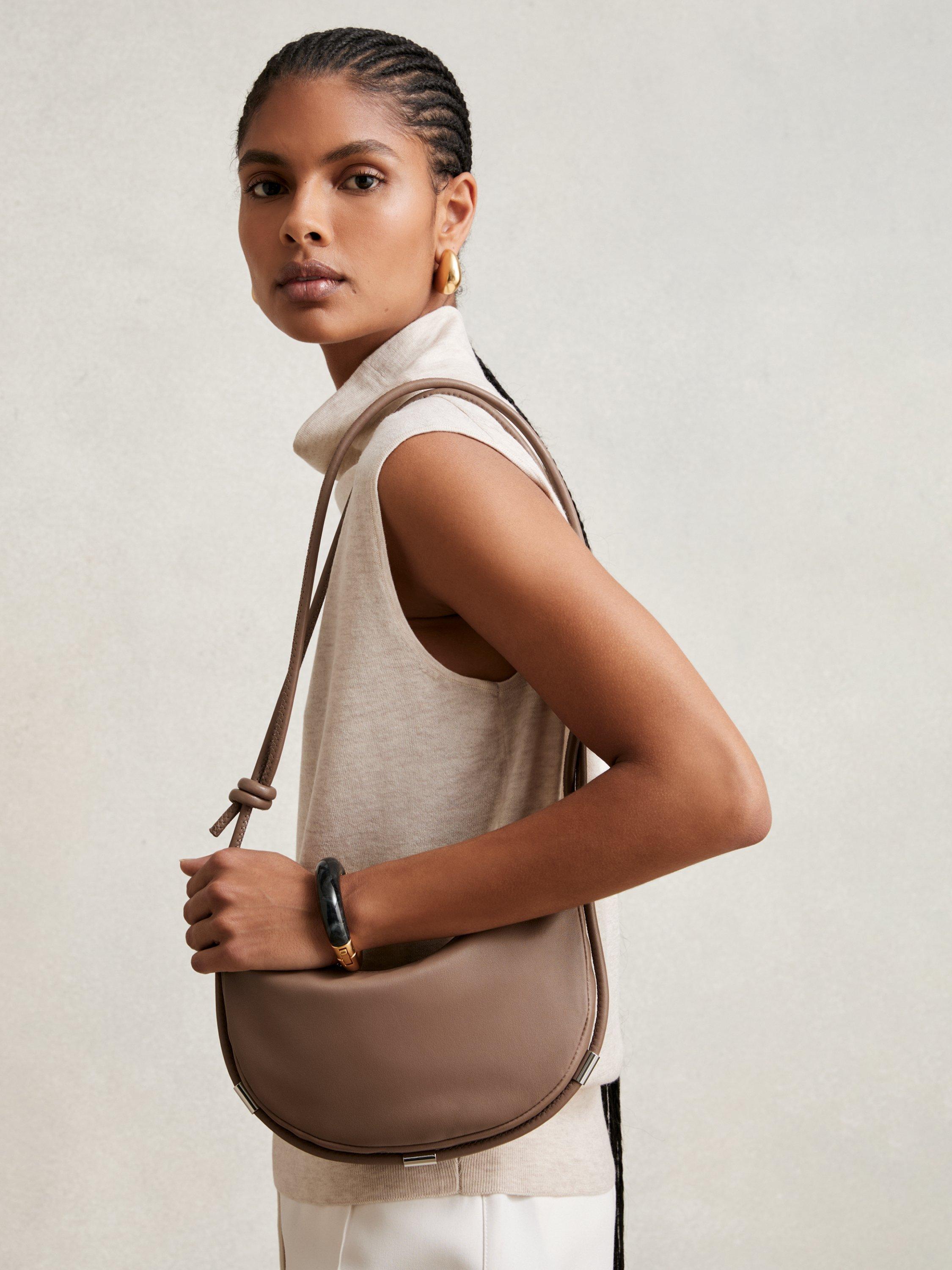 Product image 3 of 5, which shows Reiss Harriet Leather Shoulder Bag, Neutral