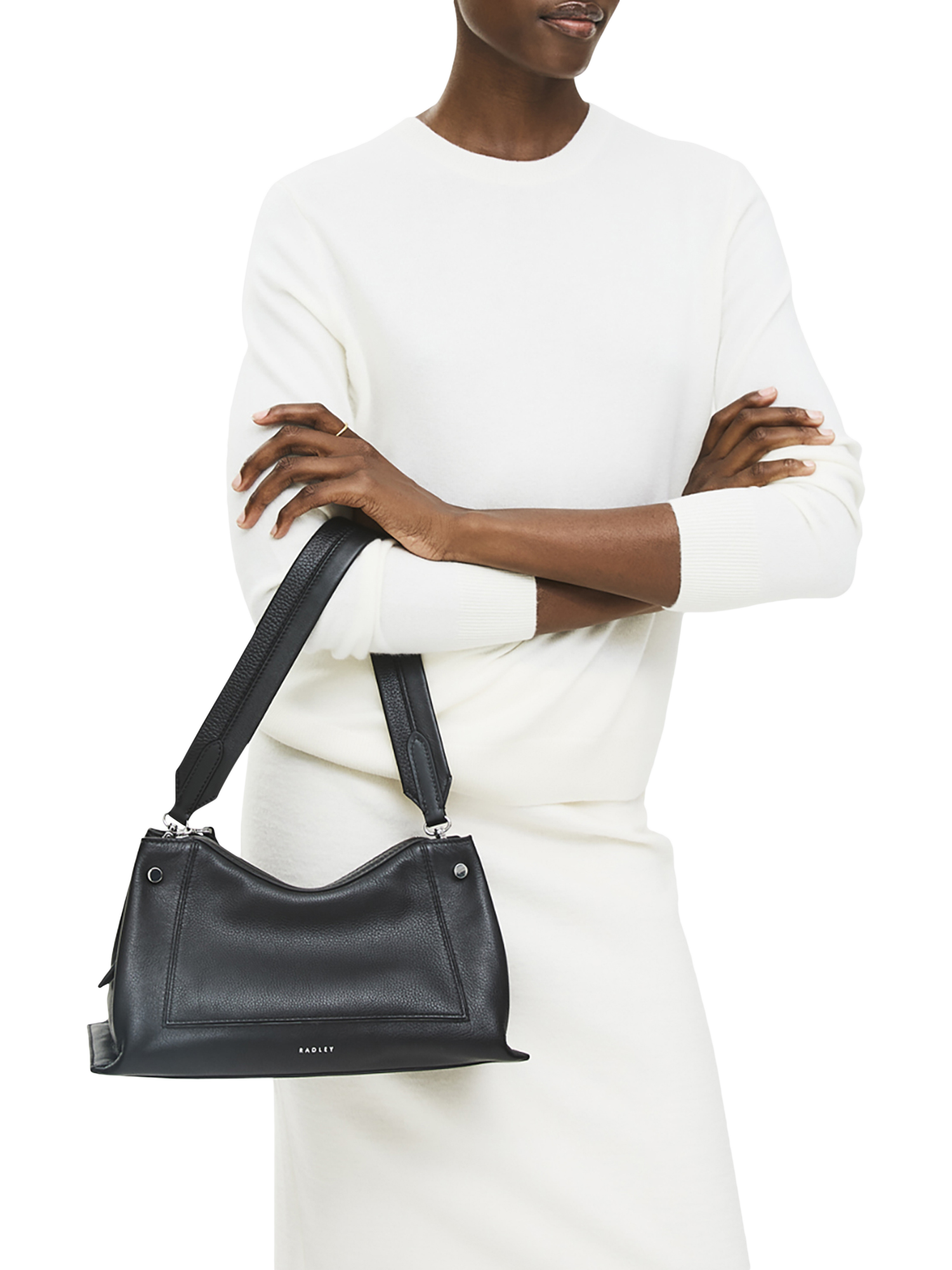 Product image 6 of 6, which shows Radley Hope Gardens Leather Shoulder Bag, Black