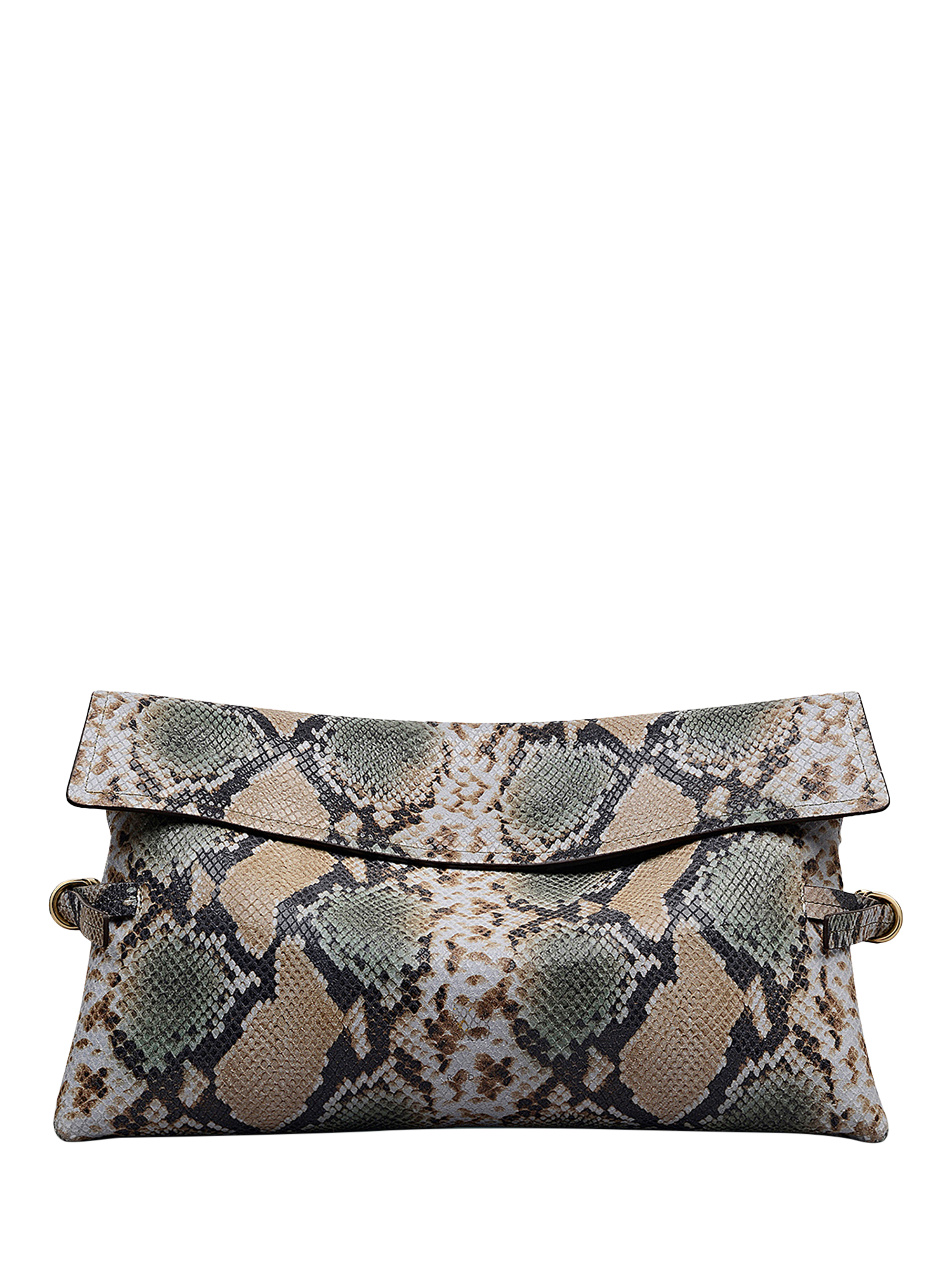 Product image 1 of 5, which shows Radley Fleet Street Leather Clutch Bag, Pine Needle