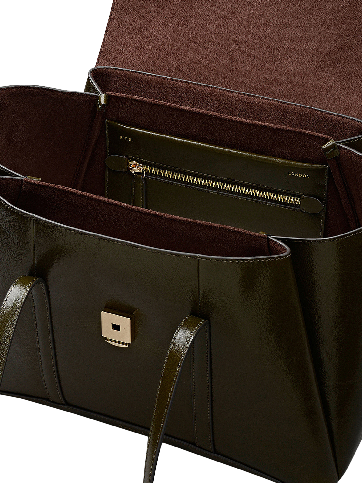 Product image 3 of 8, which shows Radley The Chancery Leather Shoulder Bag, Pine Needle