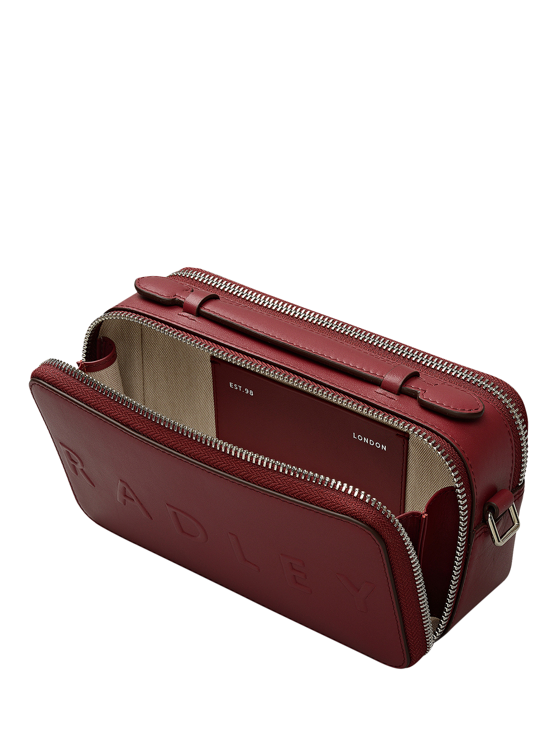 Product image 3 of 6, which shows Radley Calvert Road Leather Mini Camera Bag, Carmine