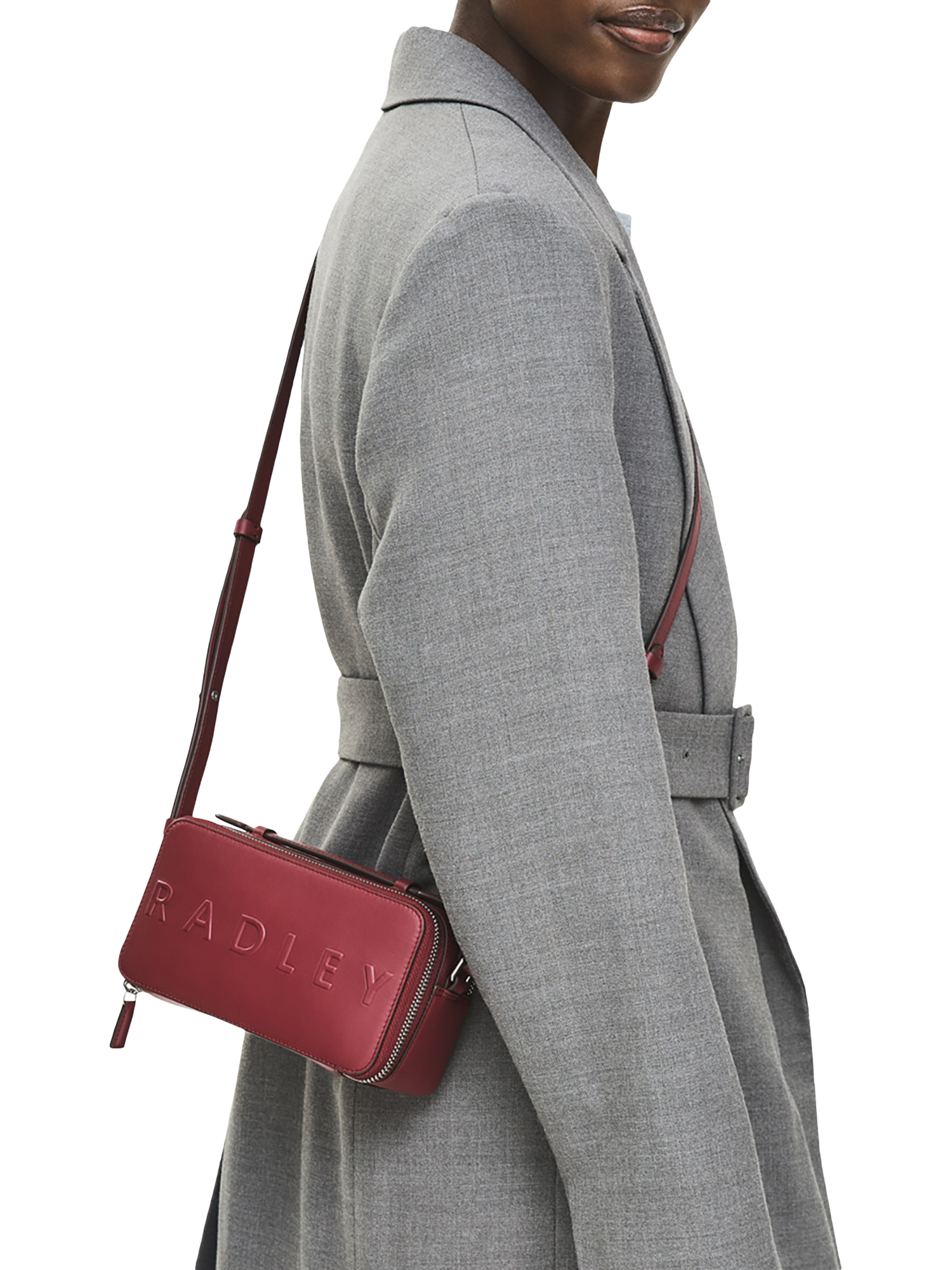 Product image 6 of 6, which shows Radley Calvert Road Leather Mini Camera Bag, Carmine