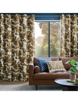 Orla Kiely Wildflower Pair Lined Eyelet Curtain, Coffee, Coffee