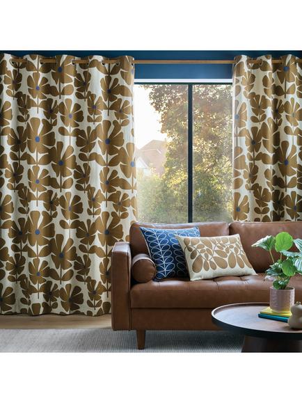 Orla Kiely Wildflower Pair Lined Eyelet Curtain, Coffee, Coffee