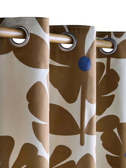 Orla Kiely Wildflower Pair Lined Eyelet Curtain, Coffee - view 2, Coffee