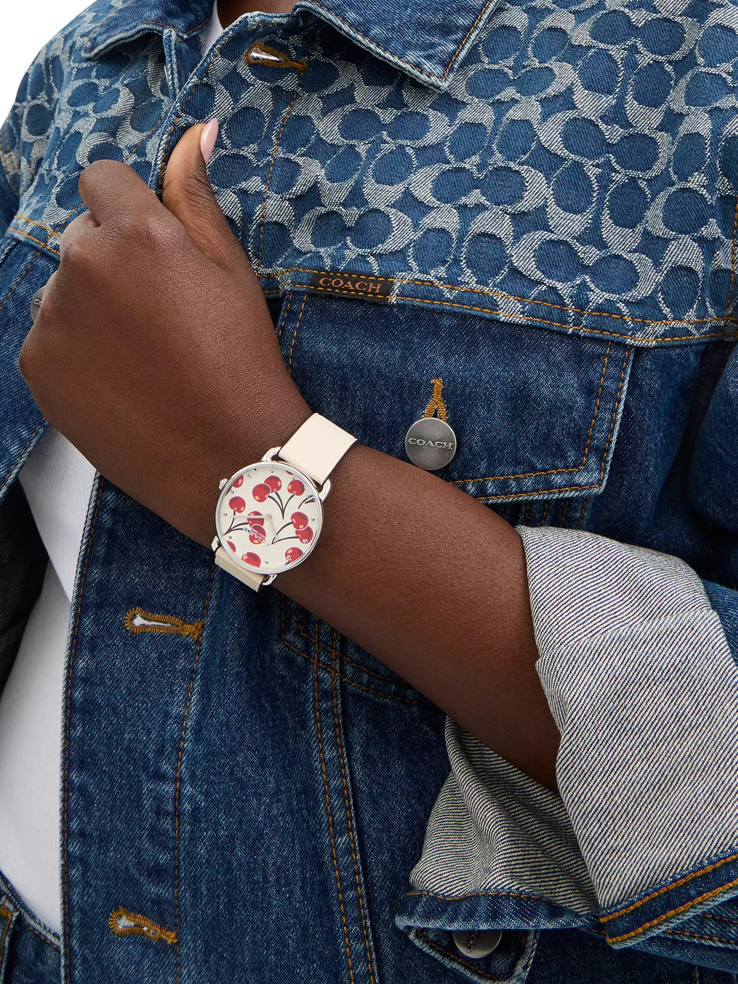 Coach 14504518 Women's Cherry Dial Leather Strap Watch, Cream