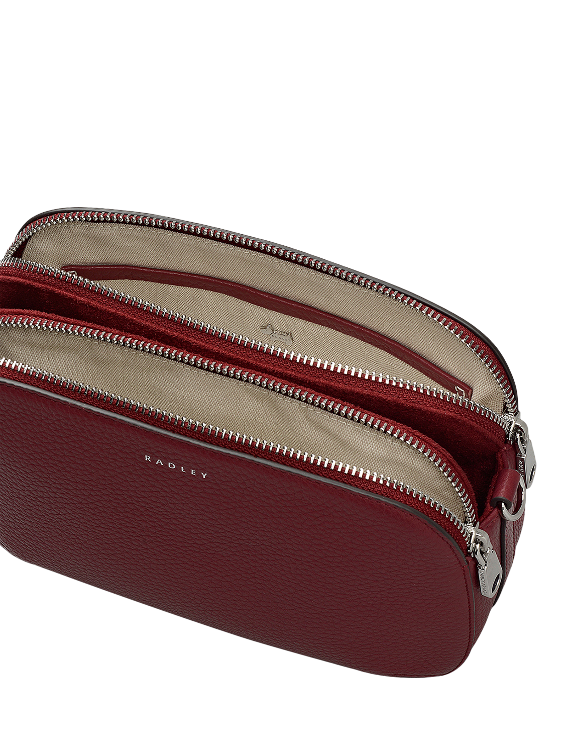 Product image 4 of 6, which shows Radley Dukes Place Leather Medium Zip Top Cross Body Bag, Red