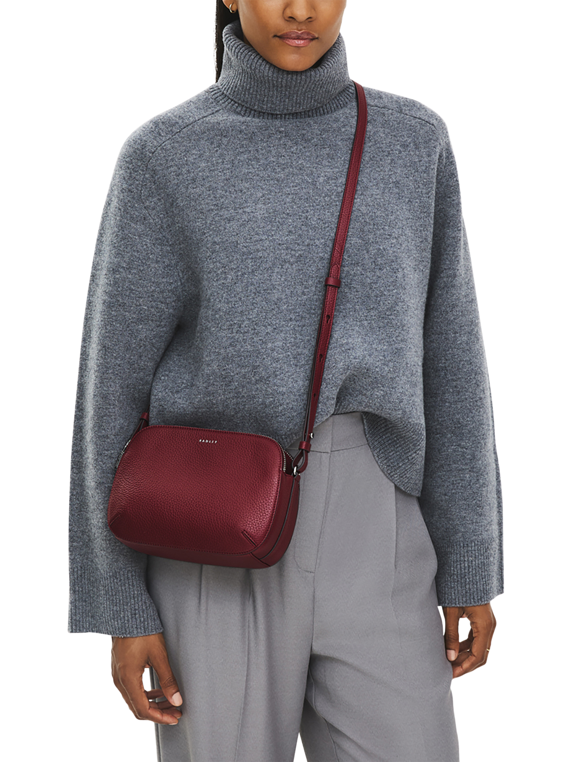 Product image 6 of 6, which shows Radley Dukes Place Leather Medium Zip Top Cross Body Bag, Red