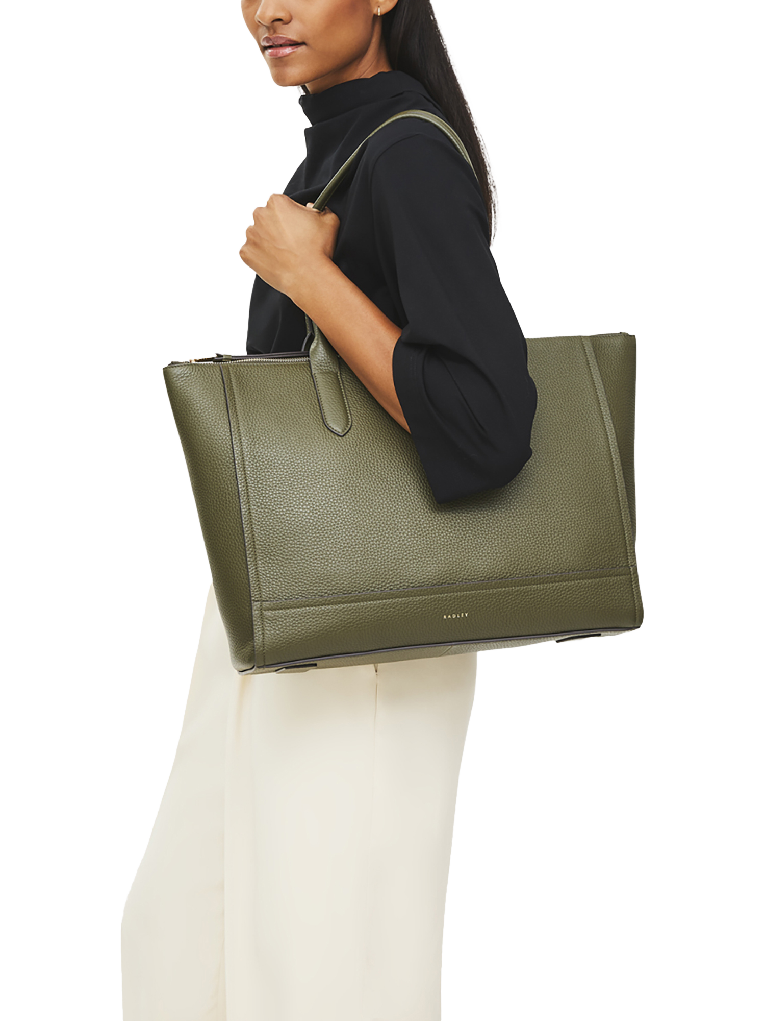 Product image 5 of 5, which shows Radley Oak Street Leather Tote Bag, Pine Needle