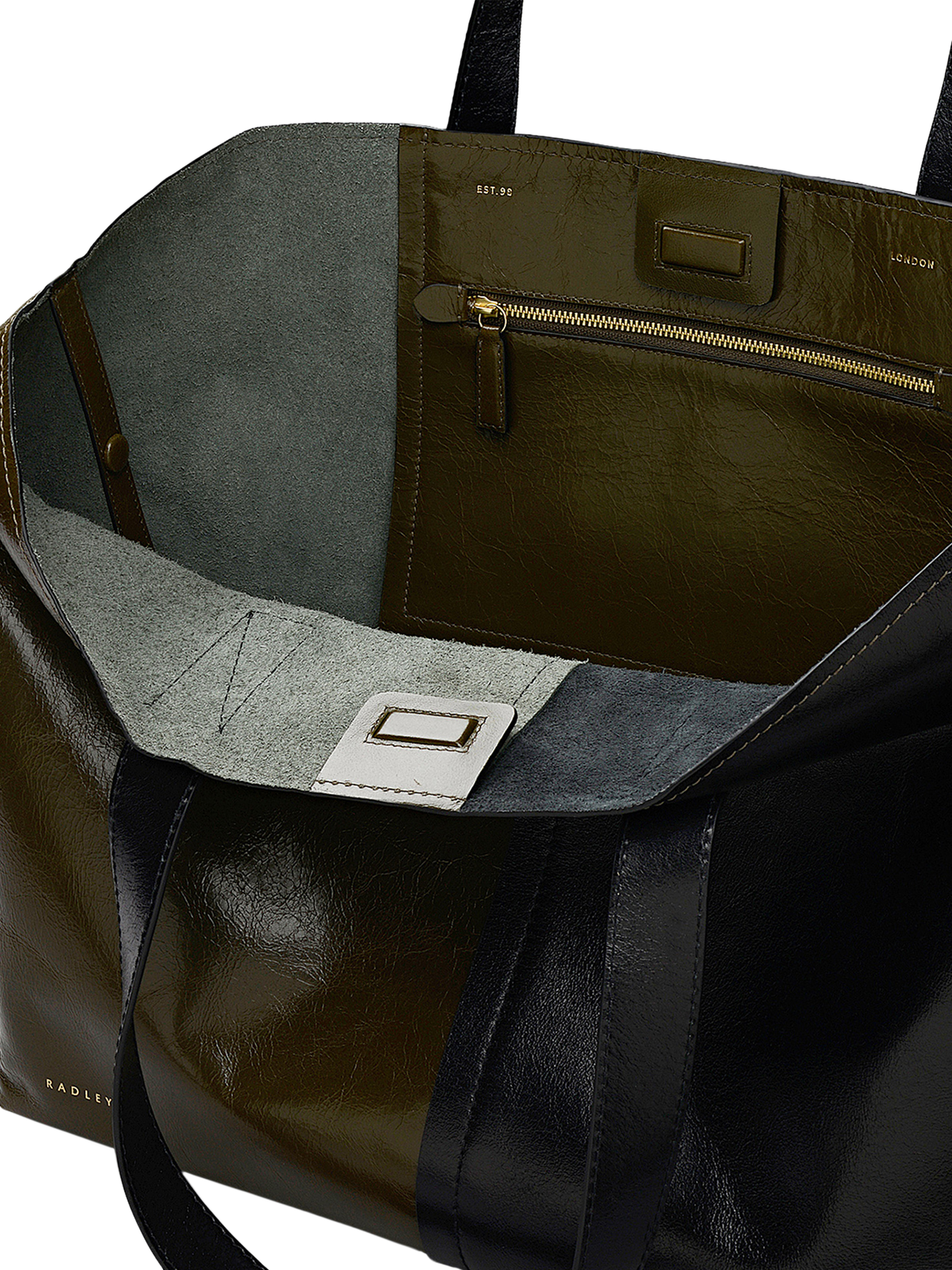 Product image 3 of 6, which shows Radley Broadway Market Oversized Leather Shoulder Bag, Pine Needle