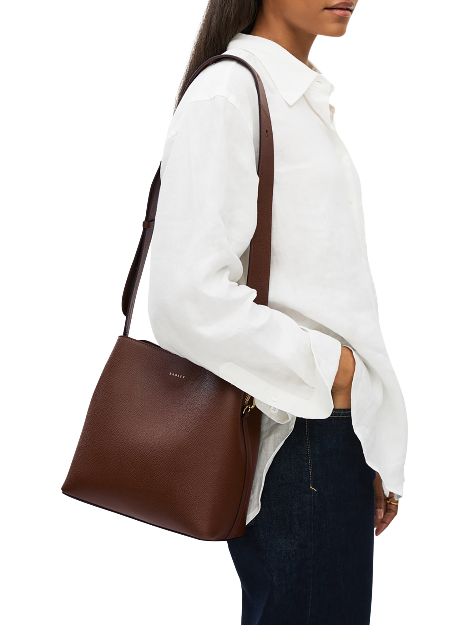 Product image 6 of 6, which shows Radley Dukes Place Leather Medium Compartment Crossbody Bag, Chocolate