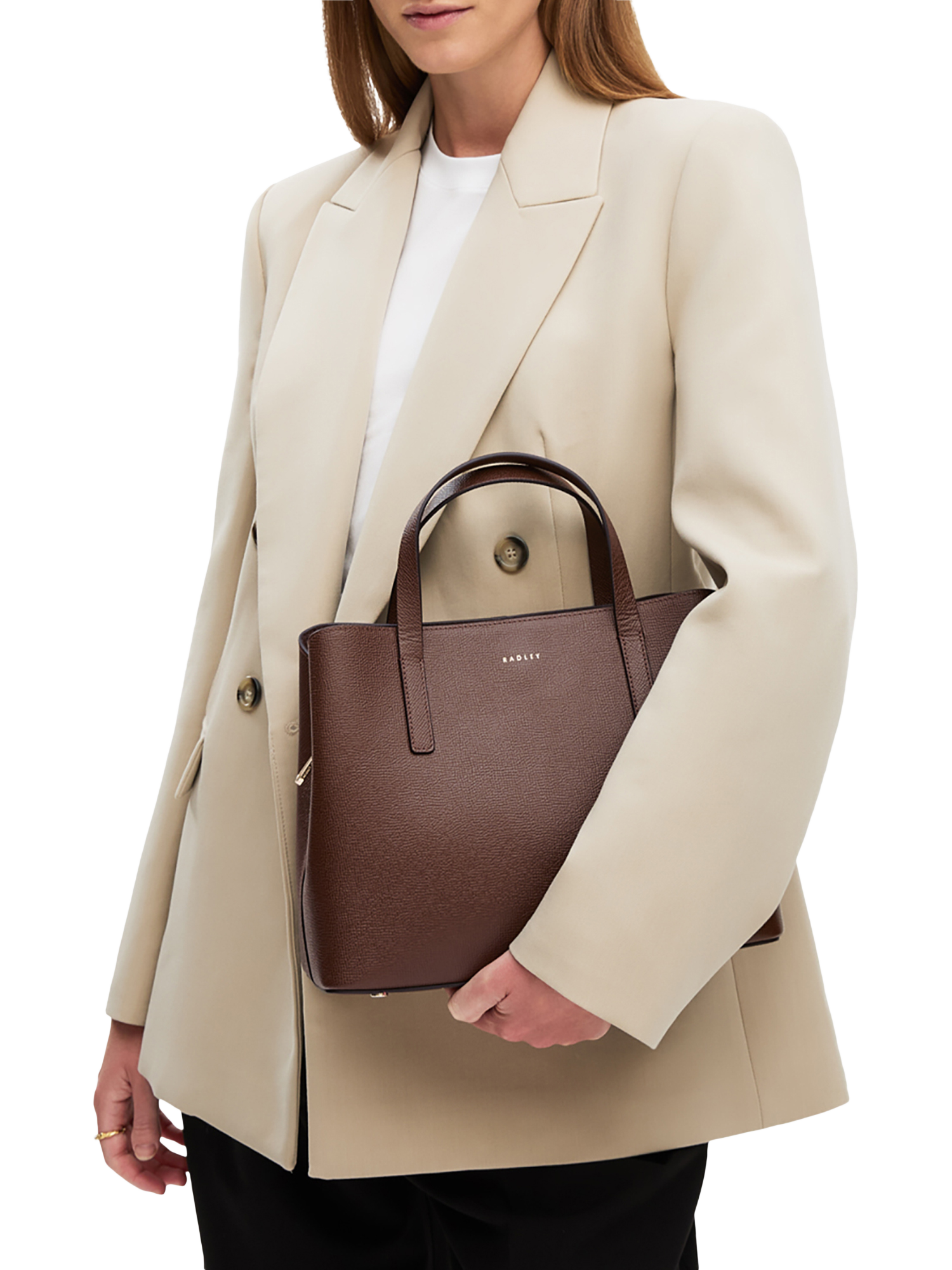 Product image 6 of 6, which shows Radley Dukes Place Textured Medium Zip-Top Grab Bag, Brown