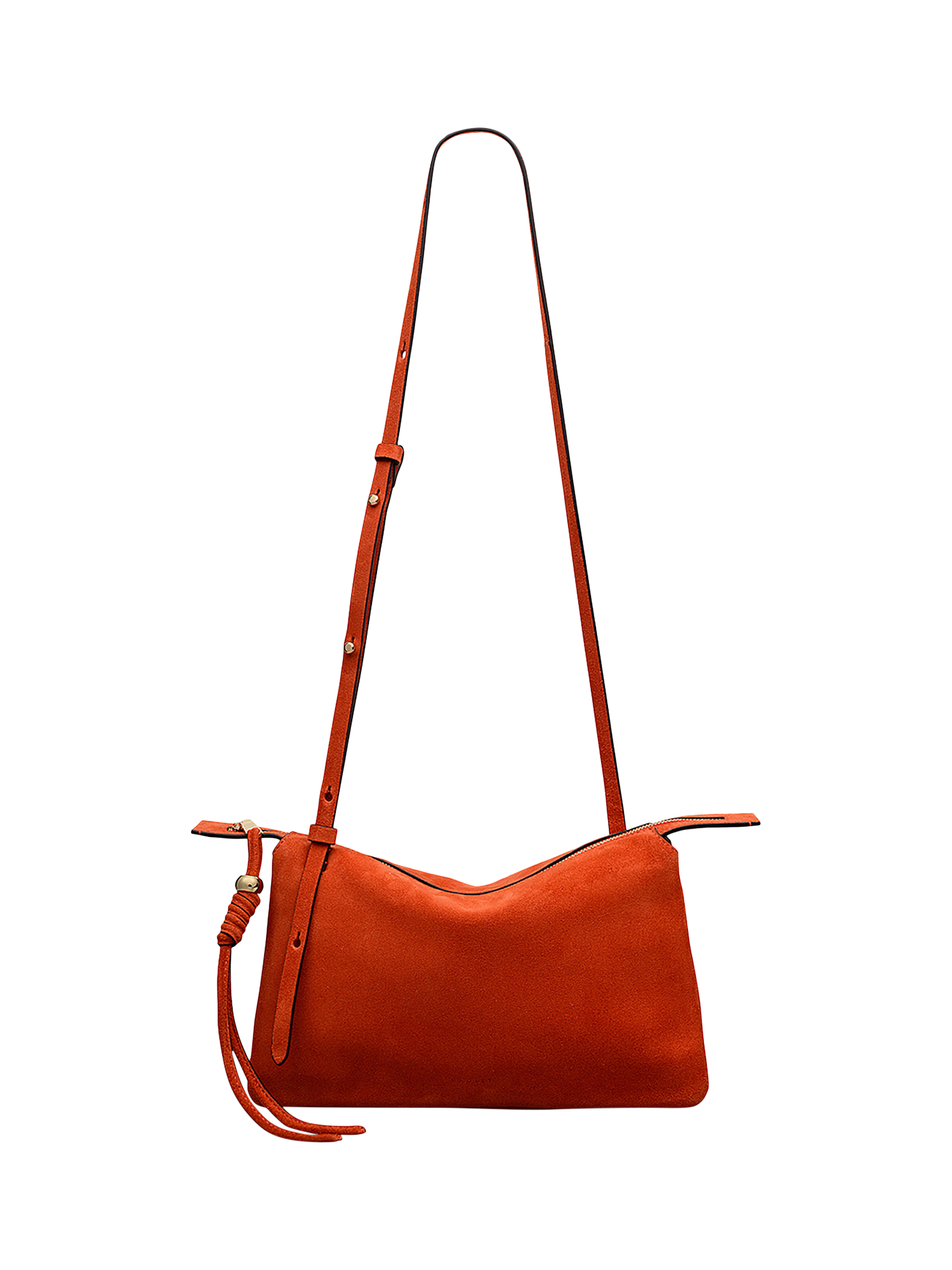 Product image 1 of 6, which shows Radley The Romilly Suede Medium Crossbody Bag, Flame