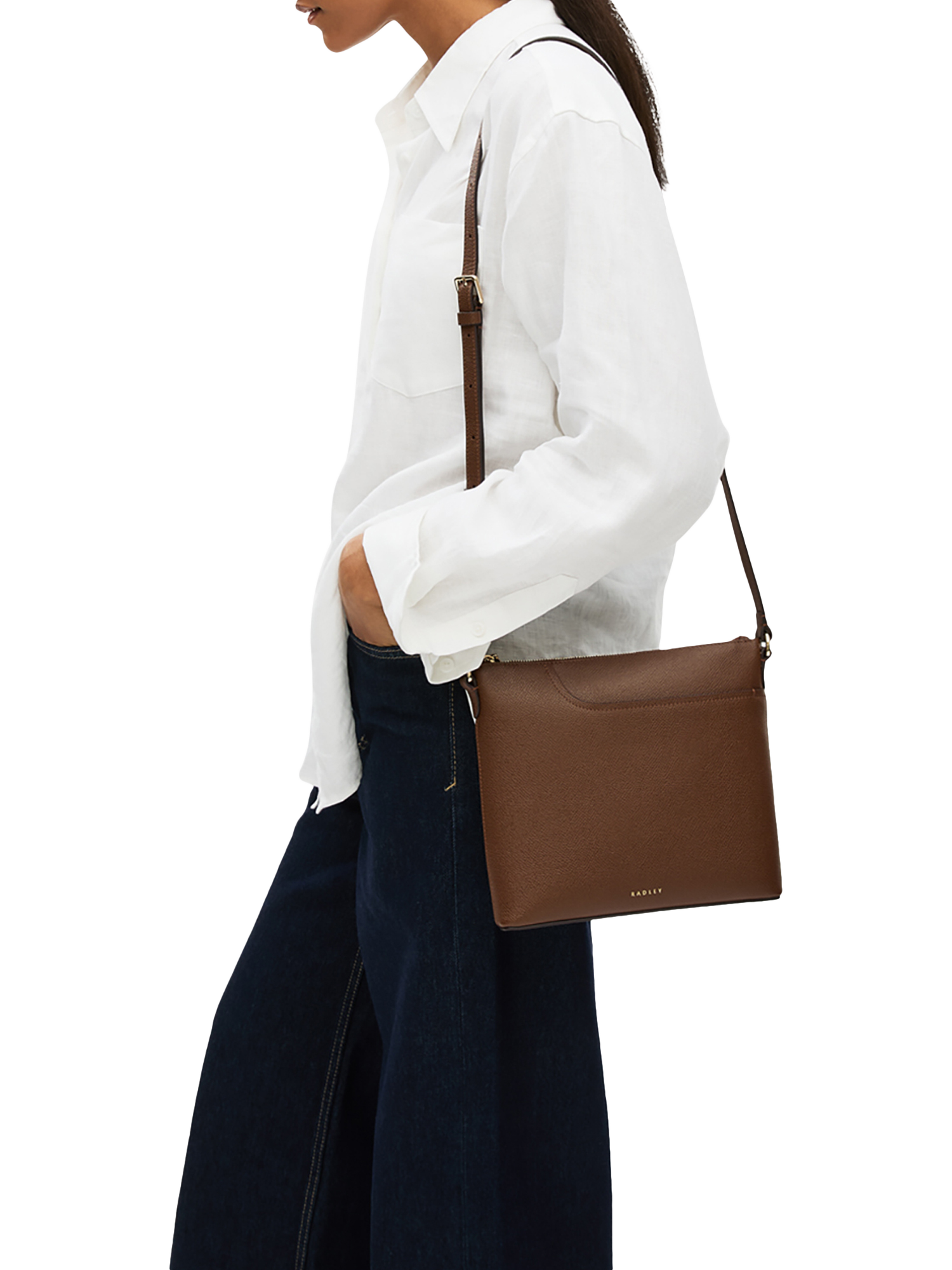 Product image 5 of 5, which shows Radley Pockets Textured Small Zip-Top Crossbody Bag, Brown