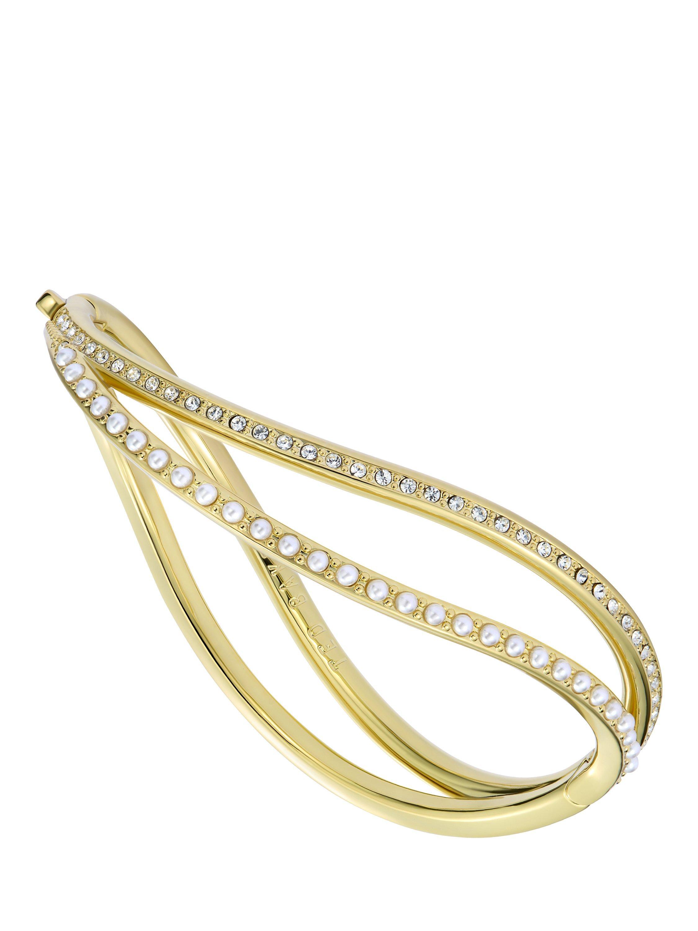 Product image 1 of 5, which shows Ted Baker Wavie Jewelled Wave Hinged Bangle Bracelet, Gold