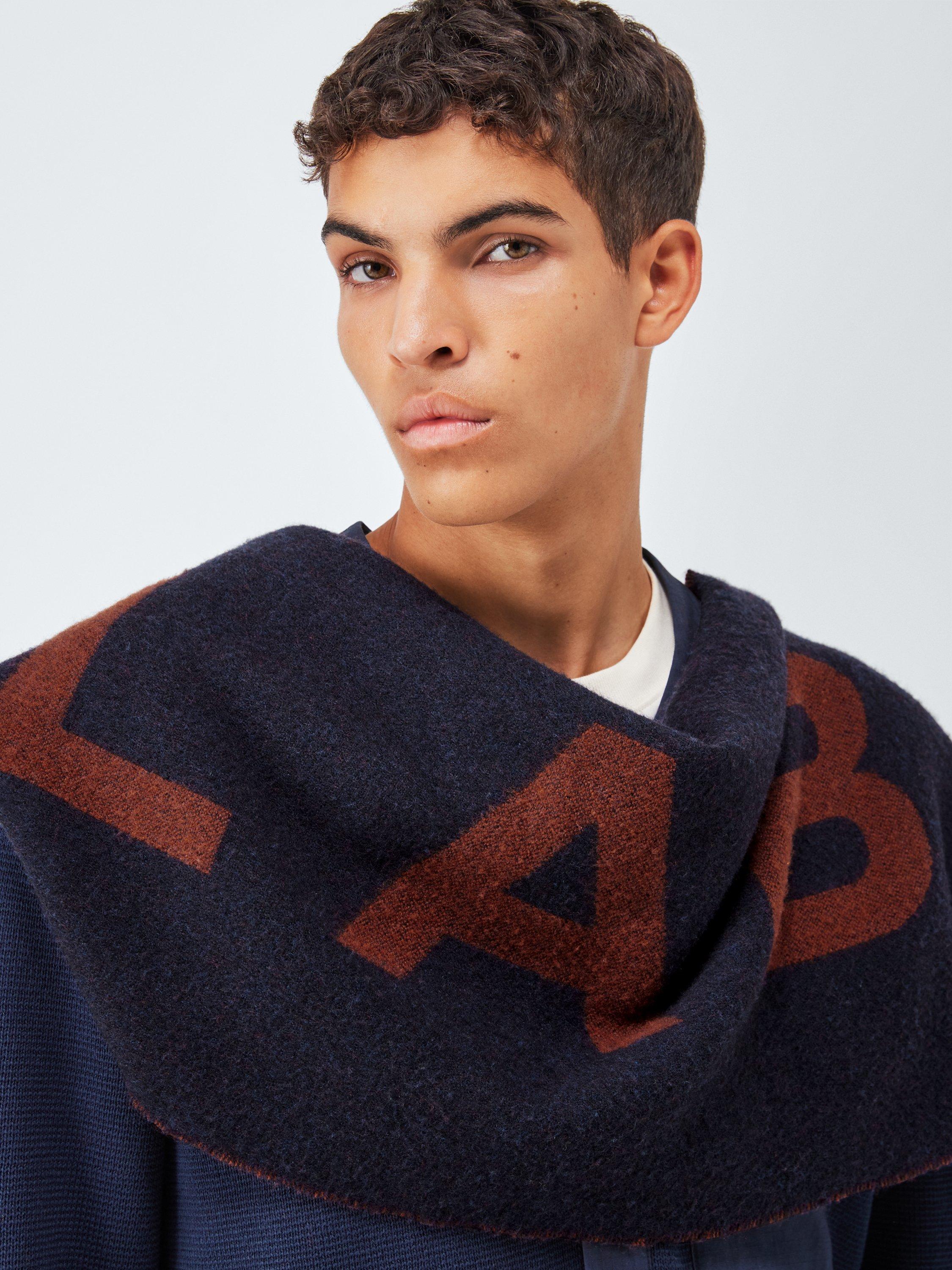 Product image 5 of 5, which shows John Lewis x LABRUM Large Logo Wool Scarf, Navy