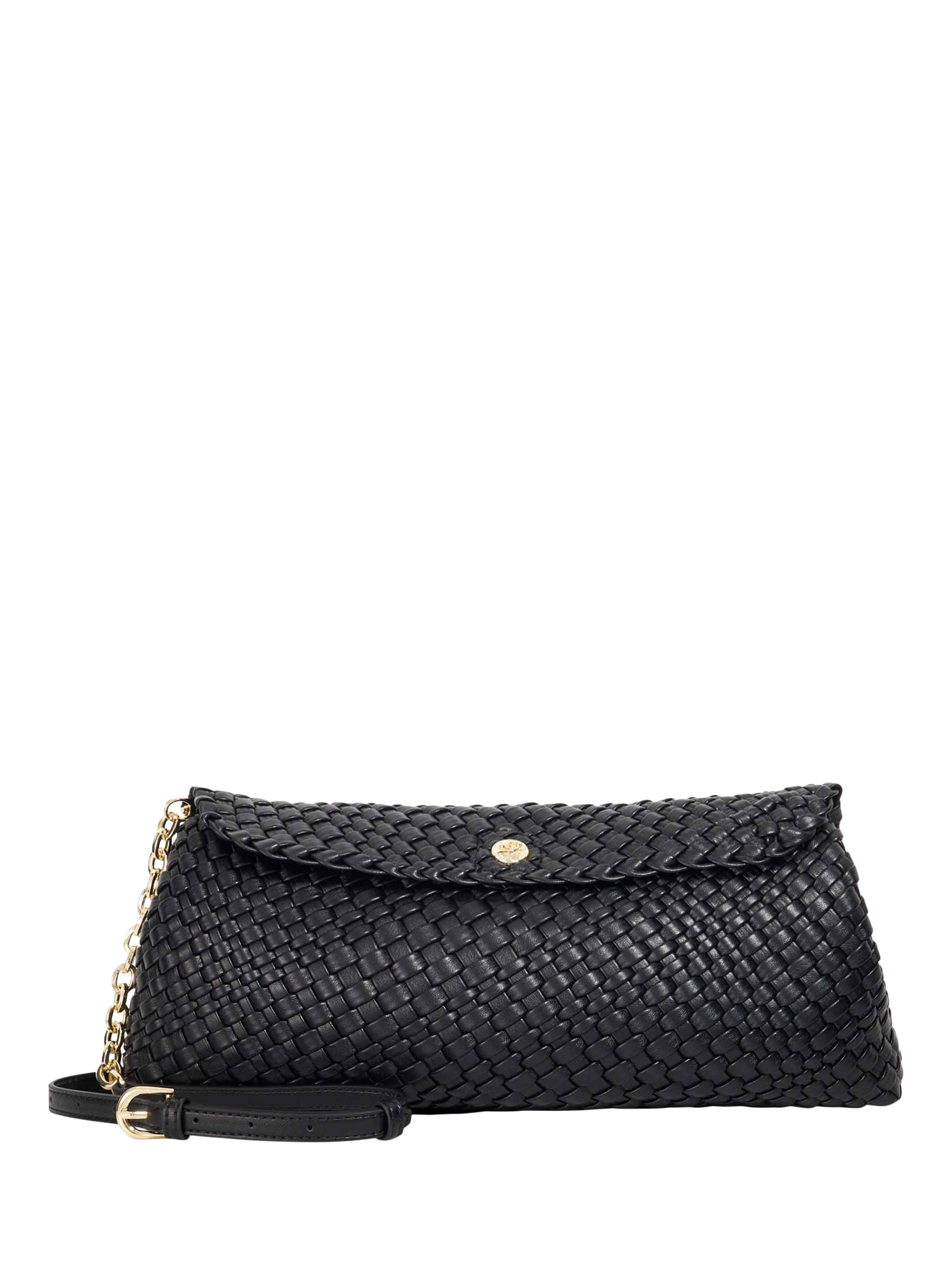 Product image 1 of 5, which shows Dune Encourage Woven Clutch Bag, Black